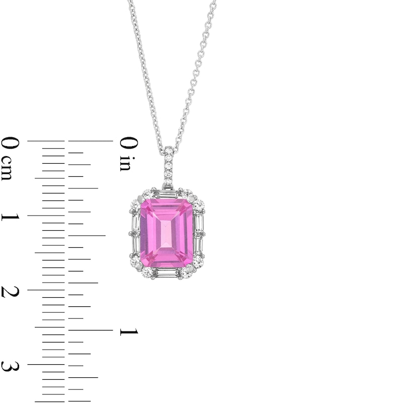 Emerald-Cut Pink and White Lab-Created Sapphire Frame Pendant and Ring Set in Sterling Silver - Size 7