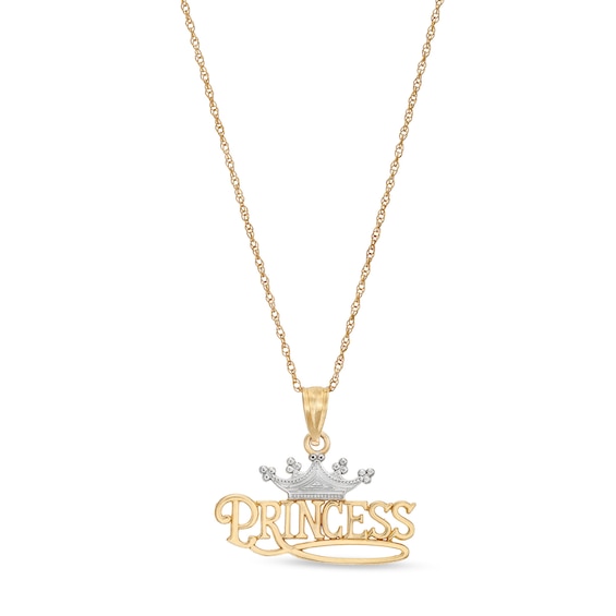 Princess and Tiara Pendant in 14K Two-Tone Gold