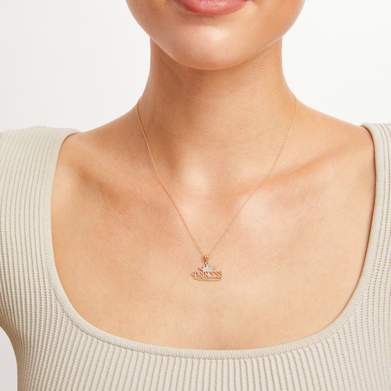 Princess and Tiara Pendant in 14K Two-Tone Gold