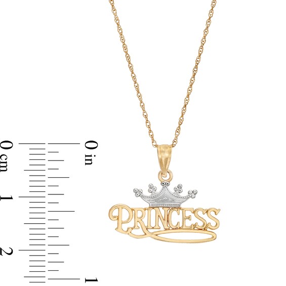 Princess and Tiara Pendant in 14K Two-Tone Gold
