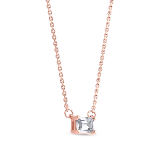 1/3 CT. Certified Emerald-Cut Lab-Grown Diamond Sideways Solitaire Necklace in 14K Rose Gold (F/Si2)