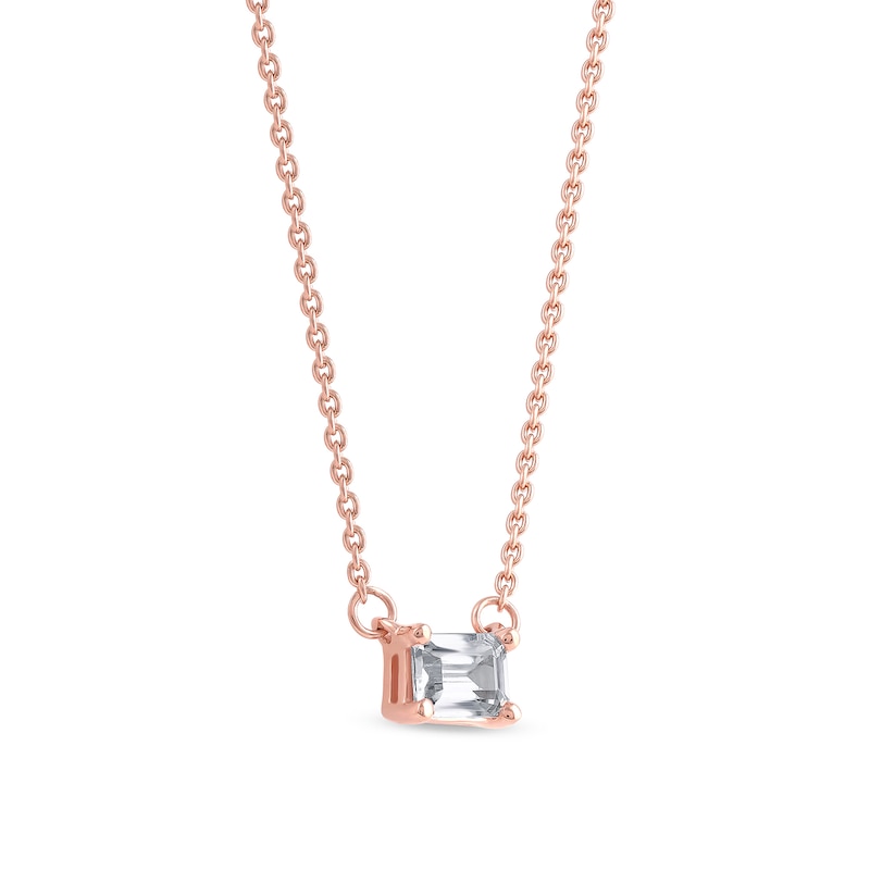 Main Image 2 of 1/3 CT. Certified Emerald-Cut Lab-Grown Diamond Sideways Solitaire Necklace in 14K Rose Gold (F/SI2)