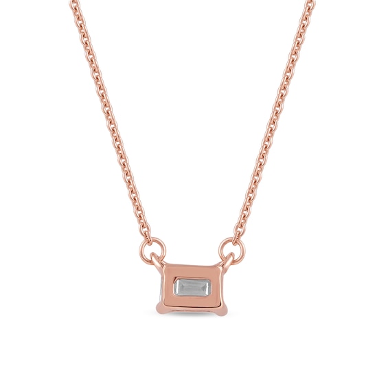 1/3 CT. Certified Emerald-Cut Lab-Grown Diamond Sideways Solitaire Necklace in 14K Rose Gold (F/Si2)