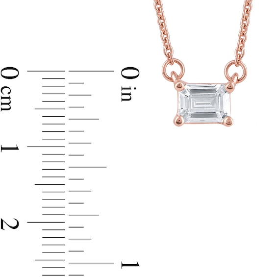 1/3 CT. Certified Emerald-Cut Lab-Grown Diamond Sideways Solitaire Necklace in 14K Rose Gold (F/Si2)