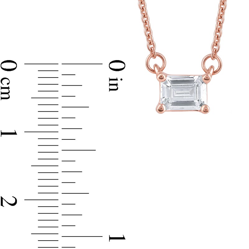 Main Image 4 of 1/3 CT. Certified Emerald-Cut Lab-Grown Diamond Sideways Solitaire Necklace in 14K Rose Gold (F/SI2)