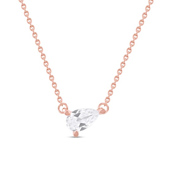 1/3 CT. Certified Pear-Shaped-Cut Lab-Grown Diamond Tilted Solitaire Necklace in 14K Rose Gold (F/Si2)