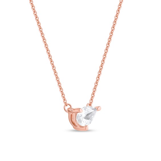 1/3 CT. Certified Pear-Shaped-Cut Lab-Grown Diamond Tilted Solitaire Necklace in 14K Rose Gold (F/Si2)