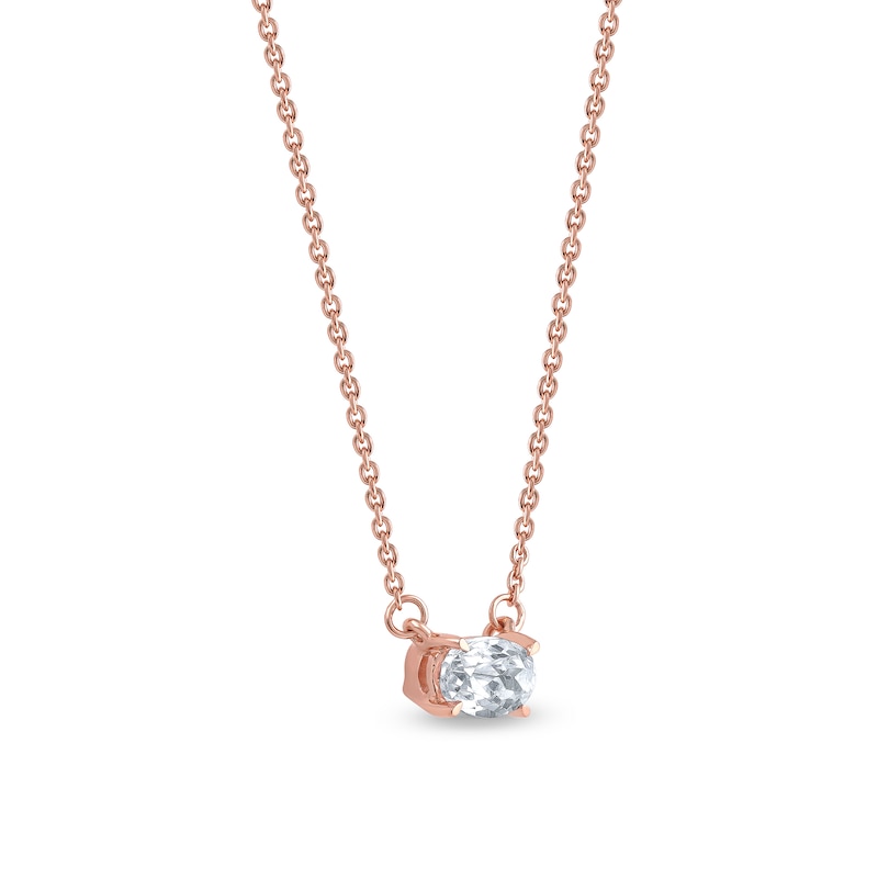 Main Image 2 of 1/3 CT. Certified Oval Lab-Grown Diamond Sideways Solitaire Necklace in 14K Rose Gold (F/SI2)