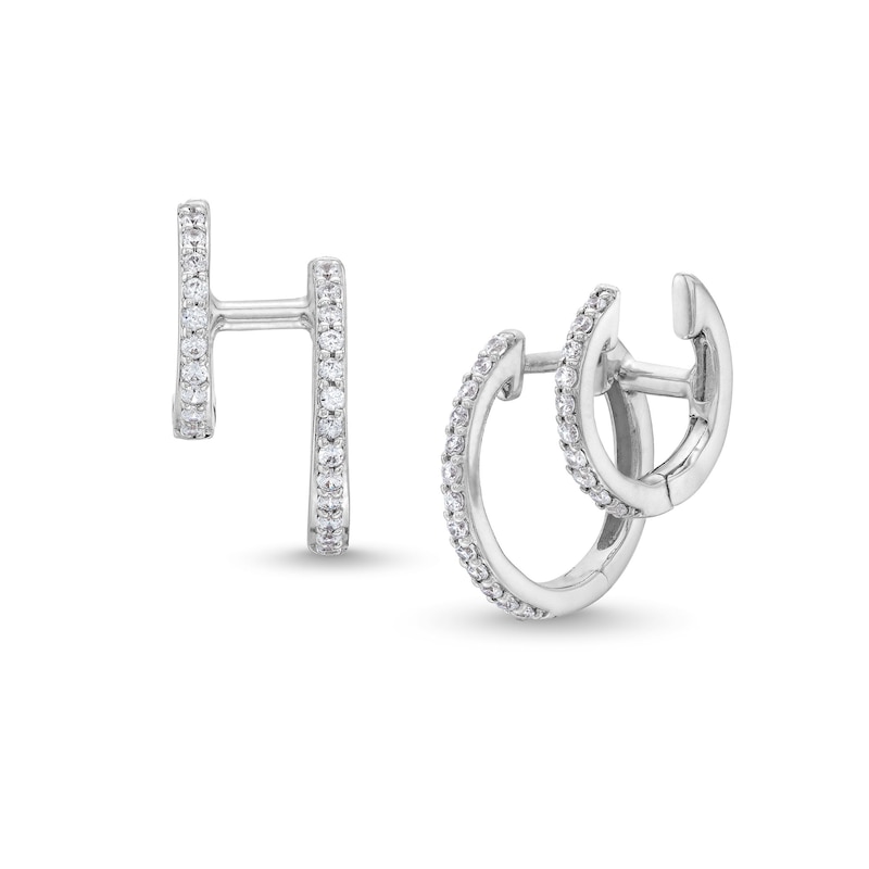 Main Image 1 of 1/3 CT. T.W. Diamond Double Hoops in 10K White Gold