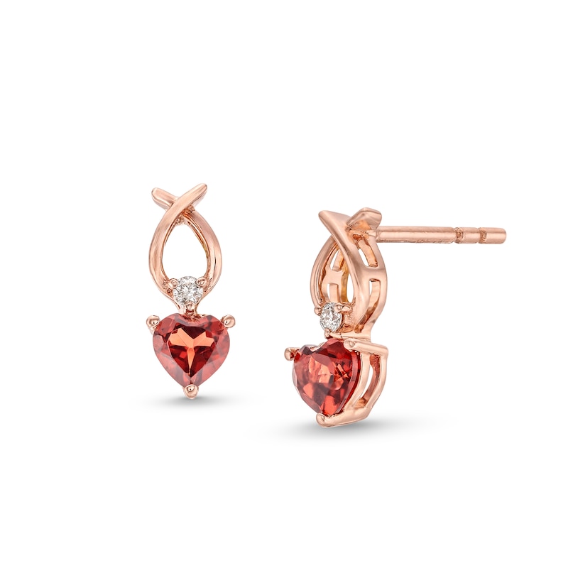 4.0mm Heart-Shaped Garnet and Diamond Accent Ichthus Drop Earrings in 10K Rose Gold