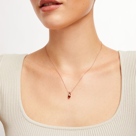 5.0mm Heart-Shaped Garnet and Diamond Accent Ichthus Drop Pendant in 10K Rose Gold