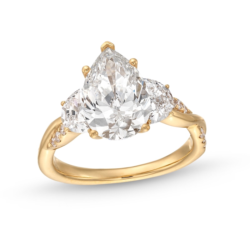 Main Image 1 of 4 CT. T.W. Certified Pear-Shaped and Half-Moon Lab-Grown Diamond Three Stone Engagement Ring in 14K Gold (F/VS2)