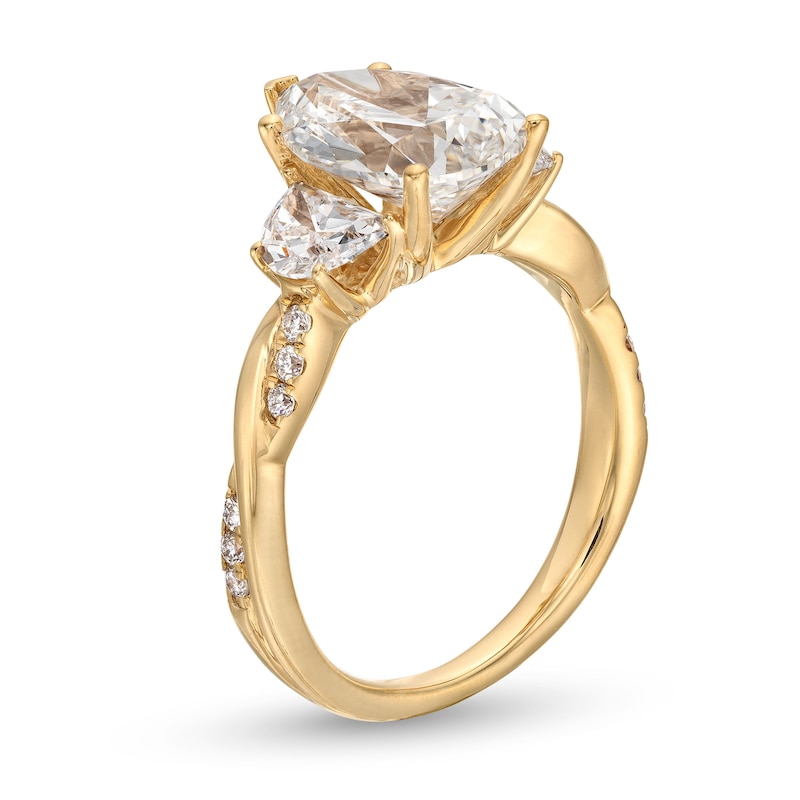Main Image 3 of 4 CT. T.W. Certified Pear-Shaped and Half-Moon Lab-Grown Diamond Three Stone Engagement Ring in 14K Gold (F/VS2)