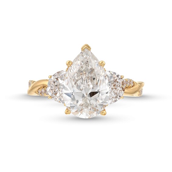 4 CT. T.w. Certified Pear-Shaped and Half-Moon Lab-Grown Diamond Three Stone Engagement Ring in 14K Gold (F/Vs2)