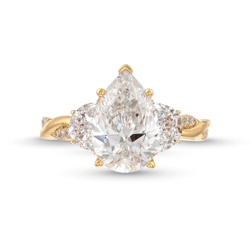 Main Image 4 of 4 CT. T.W. Certified Pear-Shaped and Half-Moon Lab-Grown Diamond Three Stone Engagement Ring in 14K Gold (F/VS2)