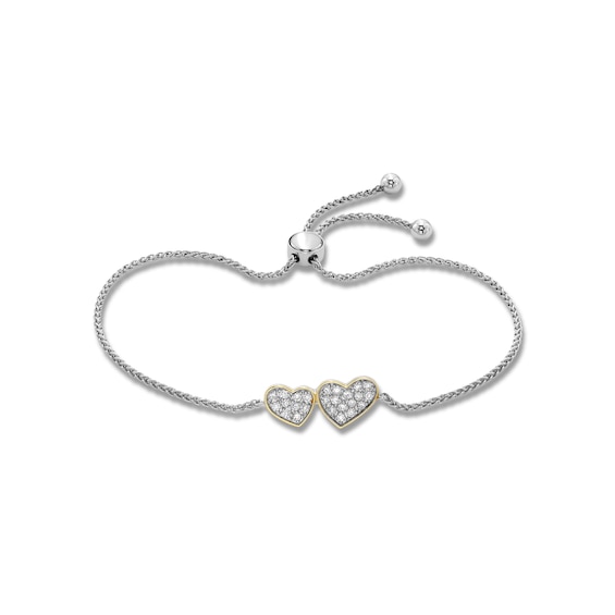 1/4 CT. T.w. Lab-Grown Multi-Diamond Double Heart Bolo Bracelet in Sterling Silver and 18K Gold Plate (I/Si2) - 8.75"