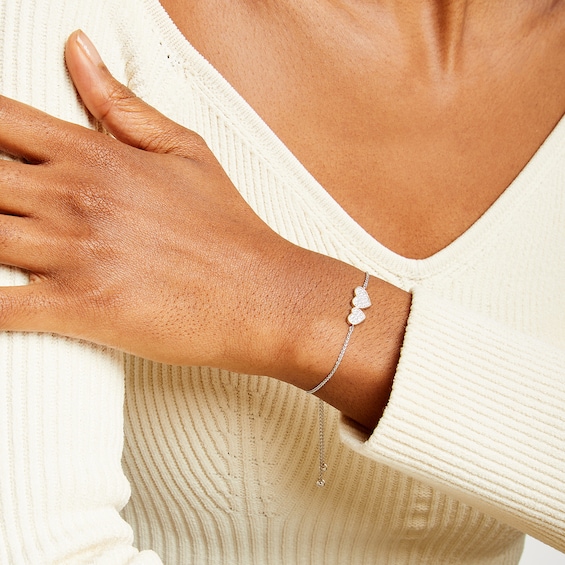 1/4 CT. T.w. Lab-Grown Multi-Diamond Double Heart Bolo Bracelet in Sterling Silver and 18K Gold Plate (I/Si2) - 8.75"