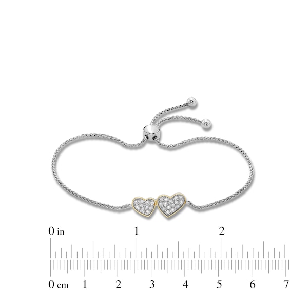 1/4 CT. T.w. Lab-Grown Multi-Diamond Double Heart Bolo Bracelet in Sterling Silver and 18K Gold Plate (I/Si2) - 8.75"