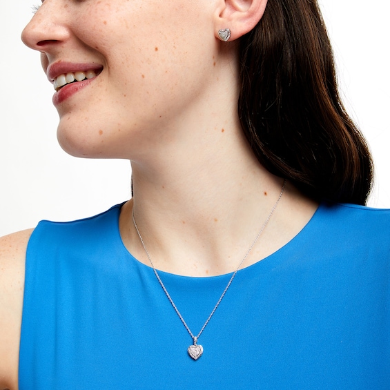 1/4 CT. T.w. Heart-Shaped Multi-Diamond Frame Pendant and Stud Earrings Set in Sterling Silver