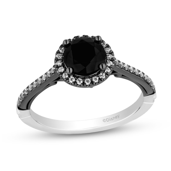 Enchanted Disney Villains Maleficent 1-1/6 CT. T.w. Black and White Diamond Frame Engagement Ring in 14K White Gold