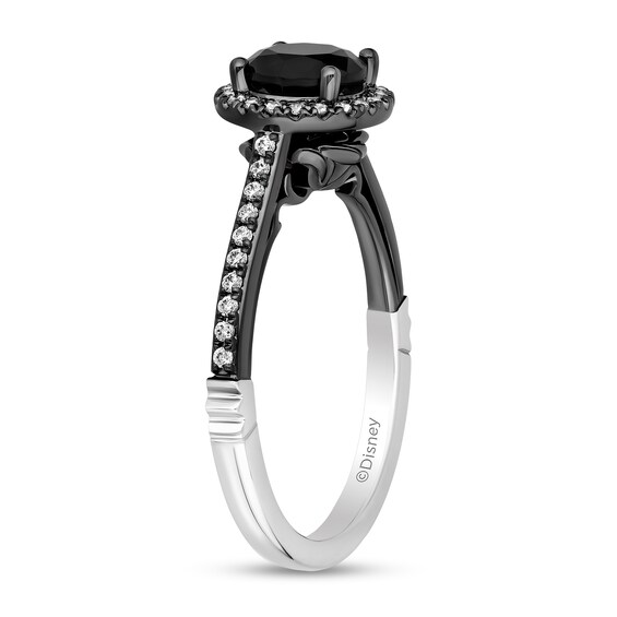Enchanted Disney Villains Maleficent 1-1/6 CT. T.w. Black and White Diamond Frame Engagement Ring in 14K White Gold