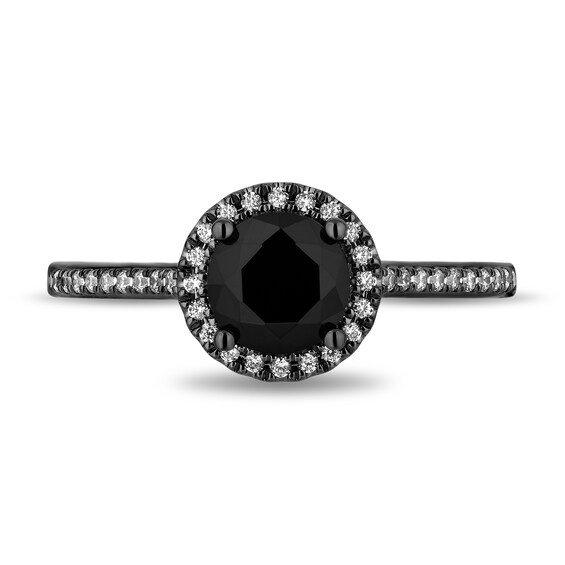 Enchanted Disney Villains Maleficent 1-1/6 CT. T.w. Black and White Diamond Frame Engagement Ring in 14K White Gold