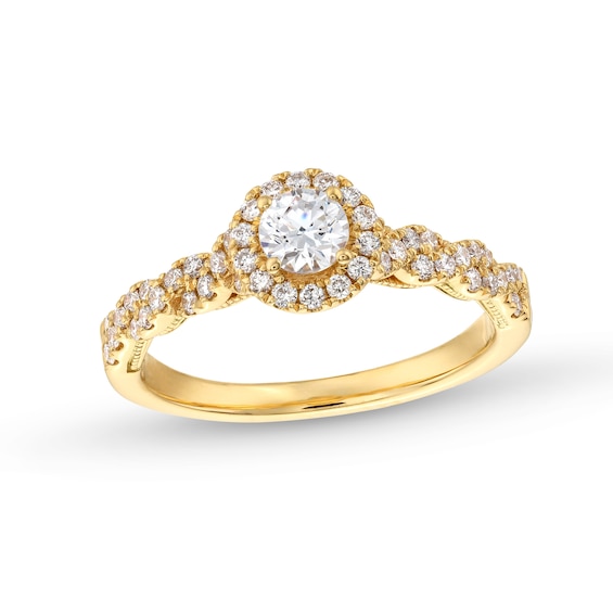 3/4 CT. T.w. Diamond Frame Twist Shank Engagement Ring in 14K Gold