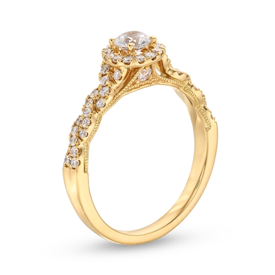 3/4 CT. T.w. Diamond Frame Twist Shank Engagement Ring in 14K Gold