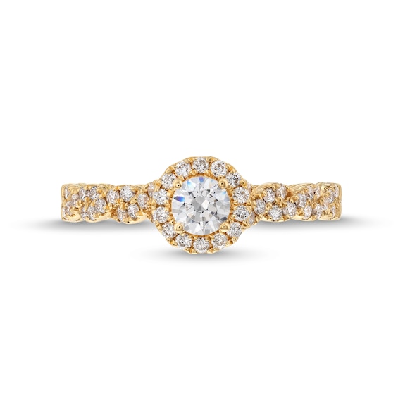 3/4 CT. T.w. Diamond Frame Twist Shank Engagement Ring in 14K Gold