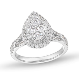 1 CT. T.W. Diamond Pear Frame Split Shank Engagement Ring in 14K White Gold