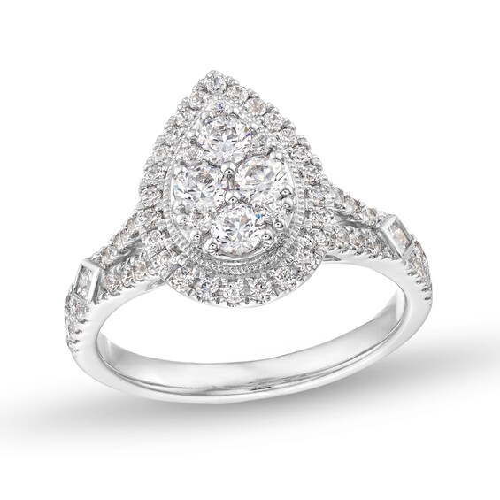 1 CT. T.w. Diamond Pear Frame Split Shank Engagement Ring in 14K White Gold