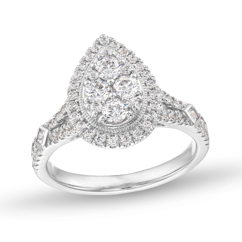 Main Image 1 of 1 CT. T.W. Diamond Pear Frame Split Shank Engagement Ring in 14K White Gold