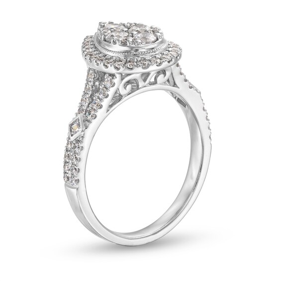 1 CT. T.w. Diamond Pear Frame Split Shank Engagement Ring in 14K White Gold