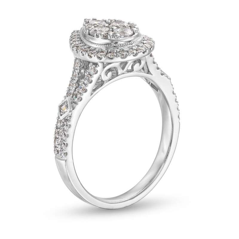 Main Image 3 of 1 CT. T.W. Diamond Pear Frame Split Shank Engagement Ring in 14K White Gold