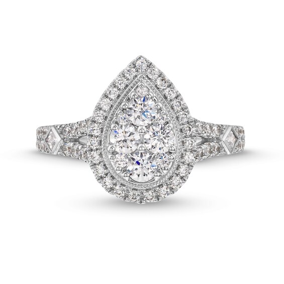 1 CT. T.w. Diamond Pear Frame Split Shank Engagement Ring in 14K White Gold