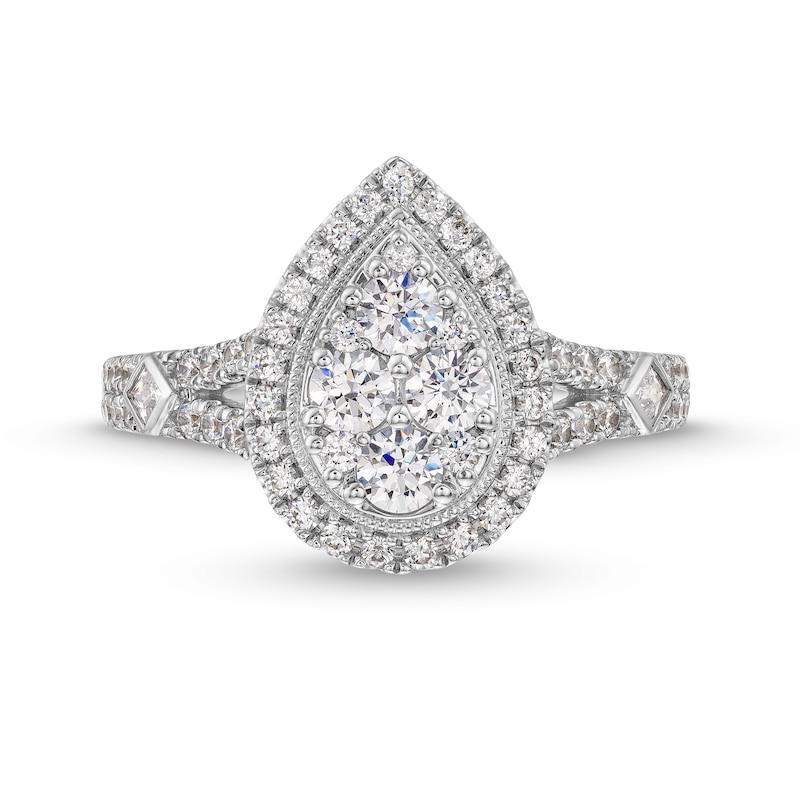 Main Image 4 of 1 CT. T.W. Diamond Pear Frame Split Shank Engagement Ring in 14K White Gold