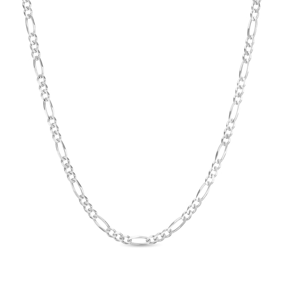 3.1mm Figaro Chain Necklace in Solid 14K White Gold - 20"