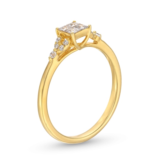 1/3 CT. T.w. Quad Princess-Cut Diamond Leaf-Sides Engagement Ring in 10K Gold