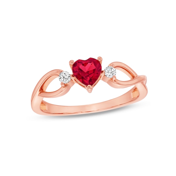 Heart-Shaped Garnet and 1/15 CT. T.w. Diamond Twist Shank Ring in 10K Rose Gold