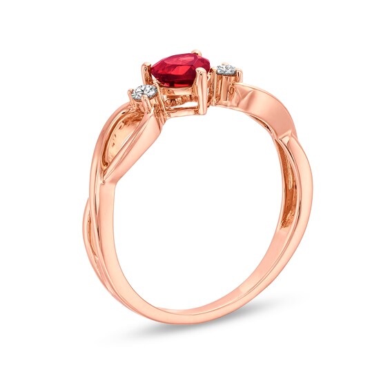 Heart-Shaped Garnet and 1/15 CT. T.w. Diamond Twist Shank Ring in 10K Rose Gold