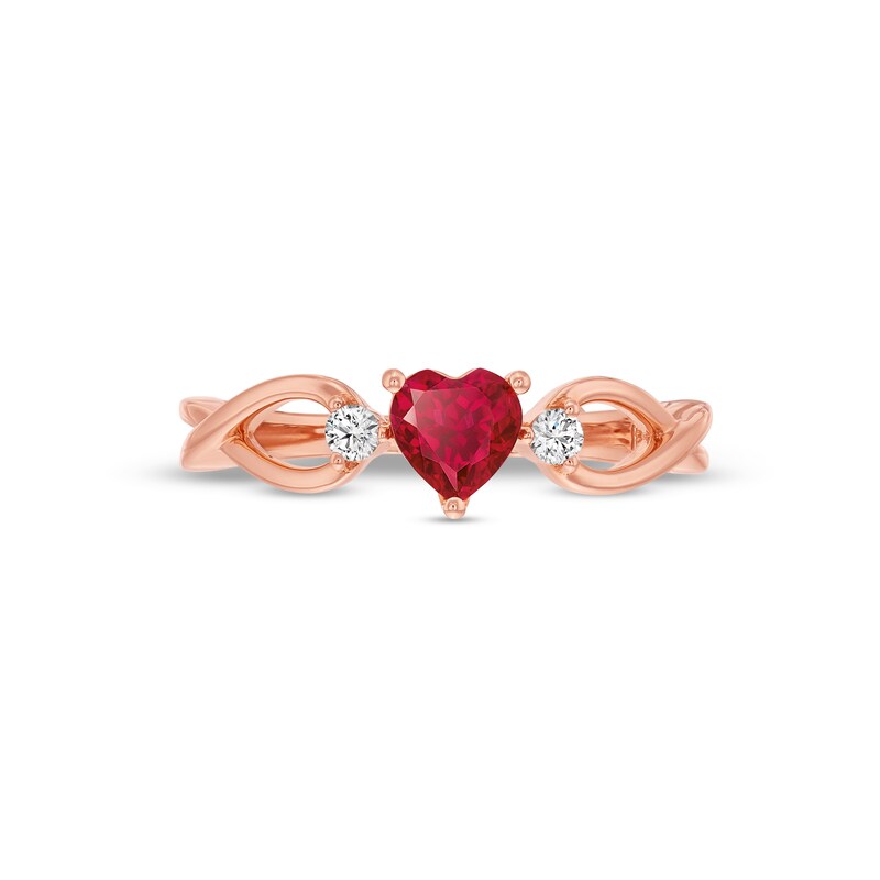 Heart-Shaped Garnet and 1/15 CT. T.W. Diamond Twist Shank Ring in 10K Rose Gold