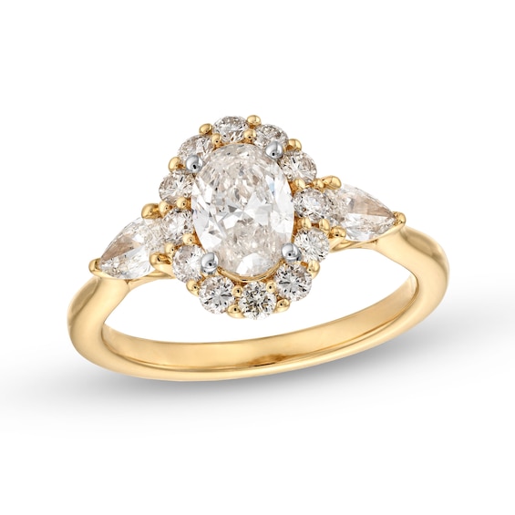 1-3/4 CT. T.w. Oval Diamond Frame Leaf-Sides Engagement Ring in 14K Gold