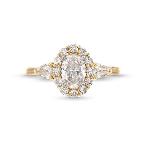 1-3/4 CT. T.w. Oval Diamond Frame Leaf-Sides Engagement Ring in 14K Gold
