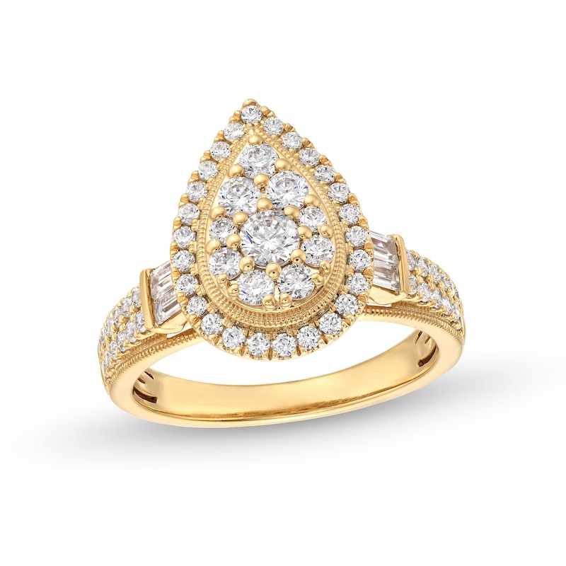 Main Image 1 of 1 CT. T.W. Pear-Shaped Multi-Diamond Frame Double Row Engagement Ring in 14K Gold
