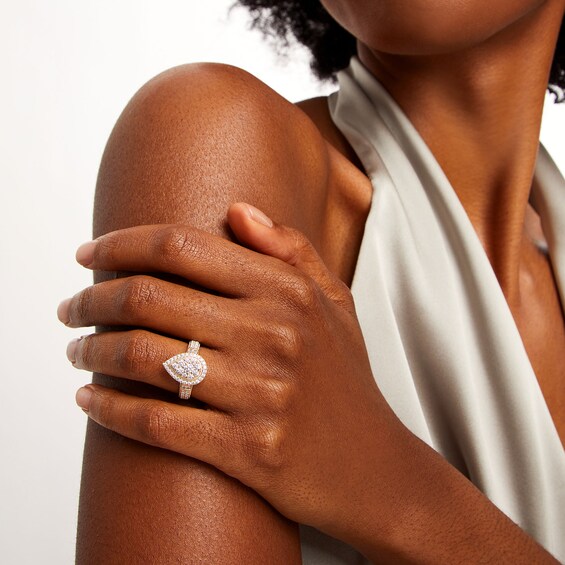 1 CT. T.w. Pear-Shaped Multi-Diamond Frame Double Row Engagement Ring in 14K Gold
