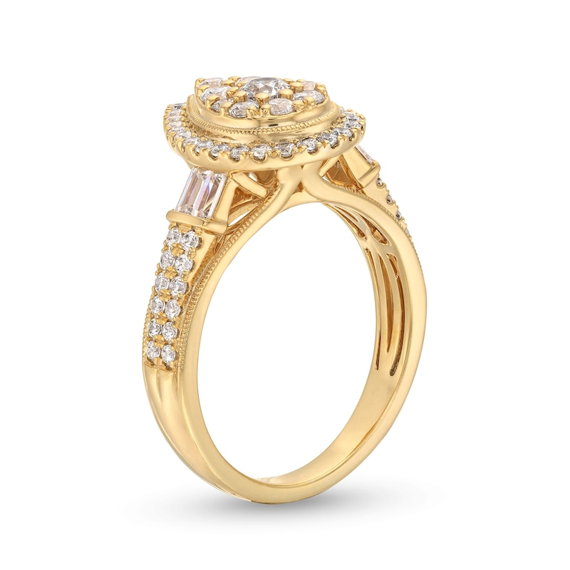 Main Image 3 of 1 CT. T.W. Pear-Shaped Multi-Diamond Frame Double Row Engagement Ring in 14K Gold