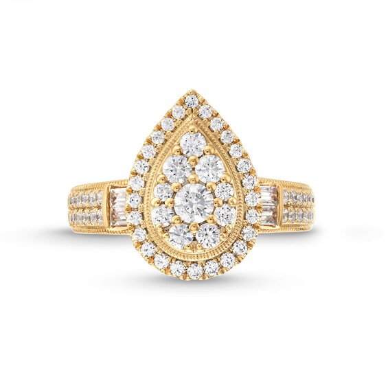 1 CT. T.w. Pear-Shaped Multi-Diamond Frame Double Row Engagement Ring in 14K Gold