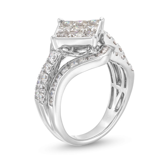 2 CT. T.w. Tilted Princess-Cut Multi-Diamond Bypass Multi-Row Engagement Ring in 14K White Gold