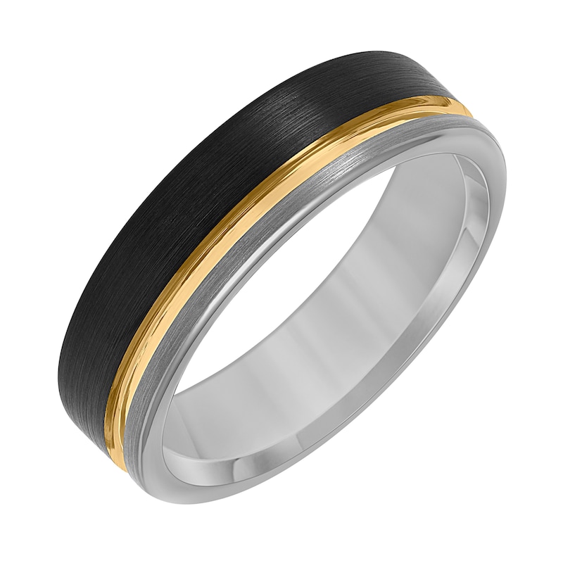 Main Image 1 of 6.5mm Engravable Wedding Band in Tungsten with Black and Yellow Ion Plate
