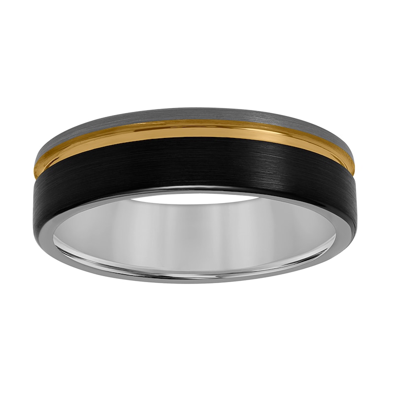 Main Image 2 of 6.5mm Engravable Wedding Band in Tungsten with Black and Yellow Ion Plate